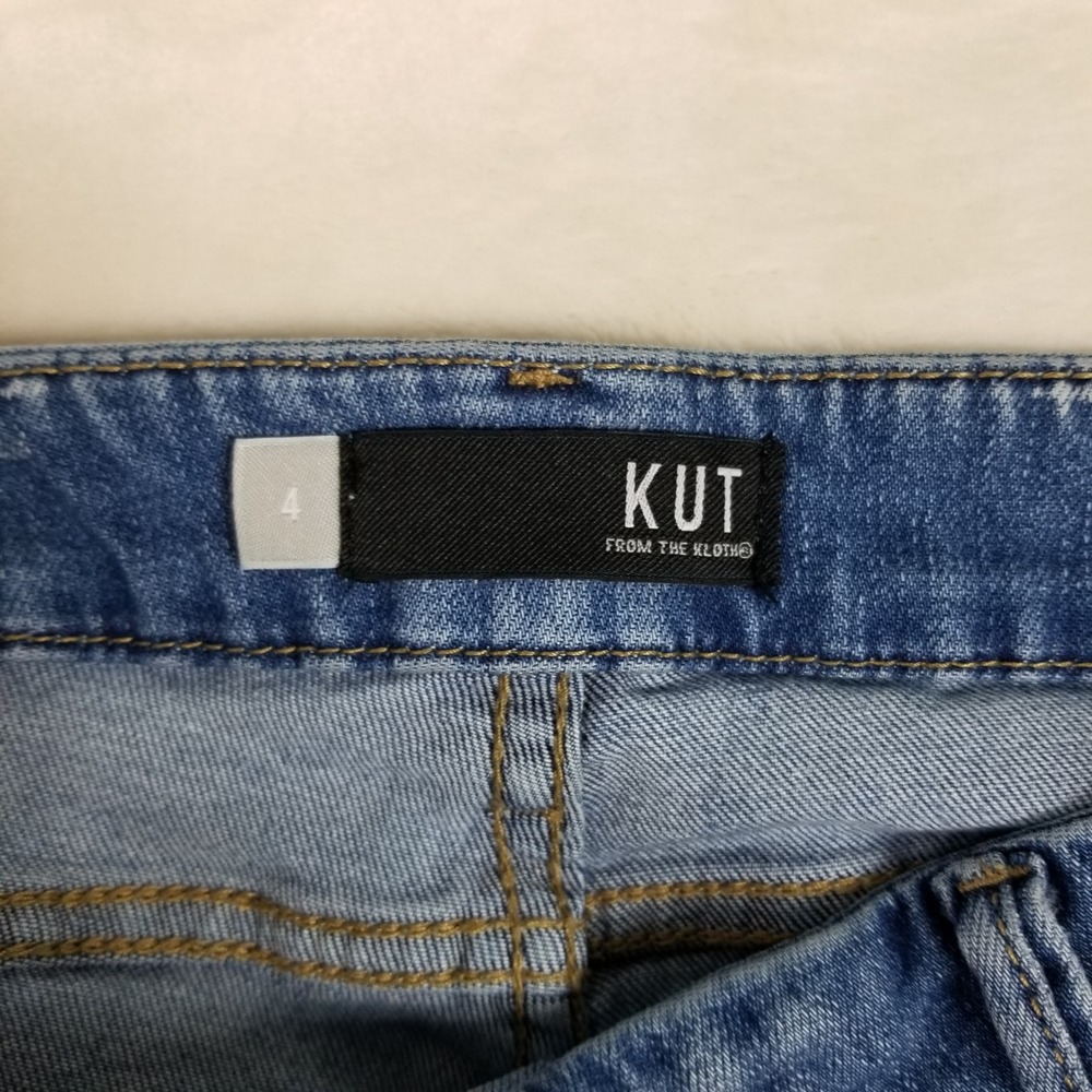 KUT from the Kloth Meg Wide Leg Jeans Women 4 Blue High Rise Raw Hem Distressed - Picture 4 of 9